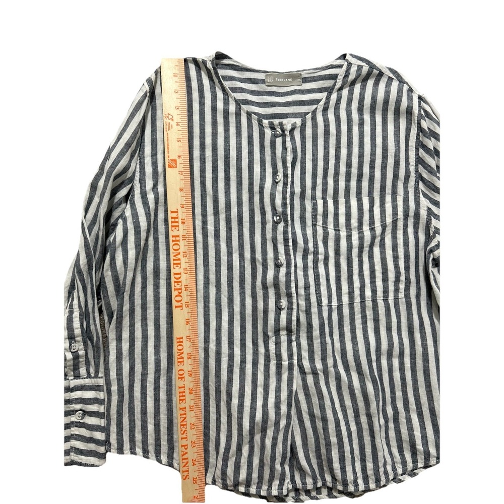Everlane Women's 16 Linen Popover Shirt in Bone and grey stripes long sleeve top - Picture 4 of 10